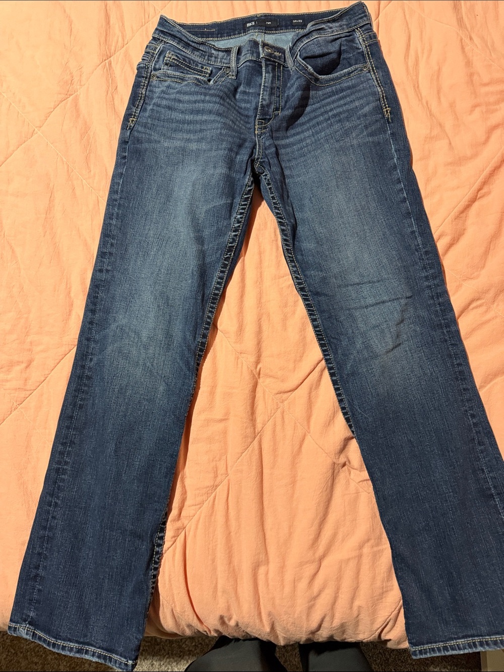 BKE Men's Dark Blue Bootcut Jeans